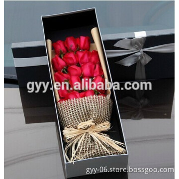 Red Rose Rigid Box, Flower Cardboard Hat Box, Black Flower Box with Ribbons
